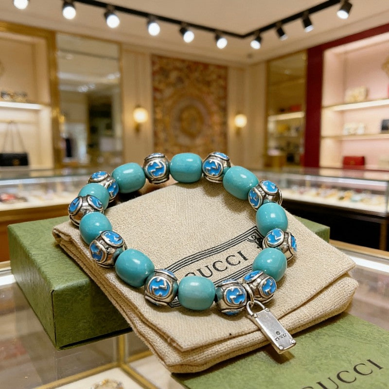 18K GG Anger Forest Chalchite Bead Chain Bracelet