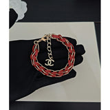 18K CC Red Leather Gold Chain Bracelet