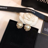 18K CC Round Pearl Diamond Earrings
