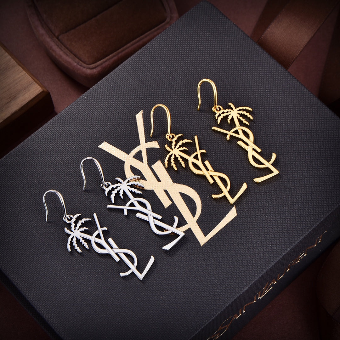 18K Saint Monogram Palmier Statement Earrings