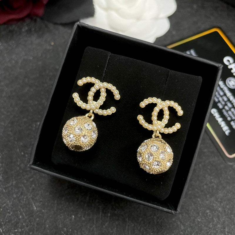 18K CC Gold Diamond Ball Earrings
