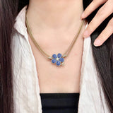 18K CC Blue Gold Camellia Chain Necklace