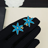 18K CC Blue Starfish Gold Earrings