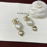 18K CC Heart Pearl Pendant Earrings