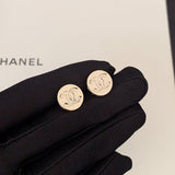 18K CC Gold Button Earrings