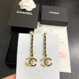 18K CC Leather Gold Long Earrings