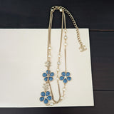 18K CC Blue Flower Long Necklace