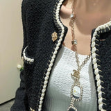18K CC Black Crystal Gold Necklace