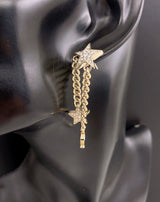 18K CC Star Diamonds Long Earrings