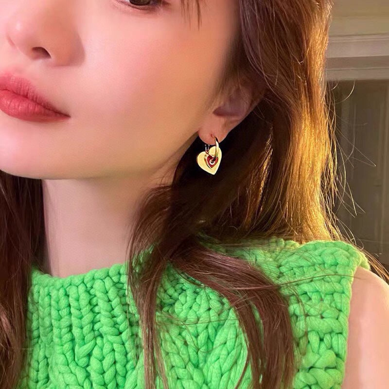 18K Triomphe Red Heart Earrings
