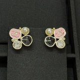 18K CC Black & Pink Crystal Earrings