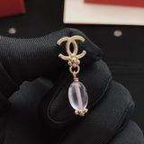 18K CC Purple Crystal Drop Earrings