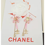 18K CC Pink Crystal Flower Gold Earrings