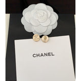 18K CC Gold Button Earrings