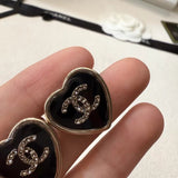 18K CC Black Heart Gold Earrings