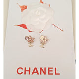 18K CC Pink Crystal Flower Drop Earrings