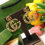 18K GG Big Crystal Gold Earrings