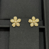 18K CC Flower Pearl Twist Gold Earrings