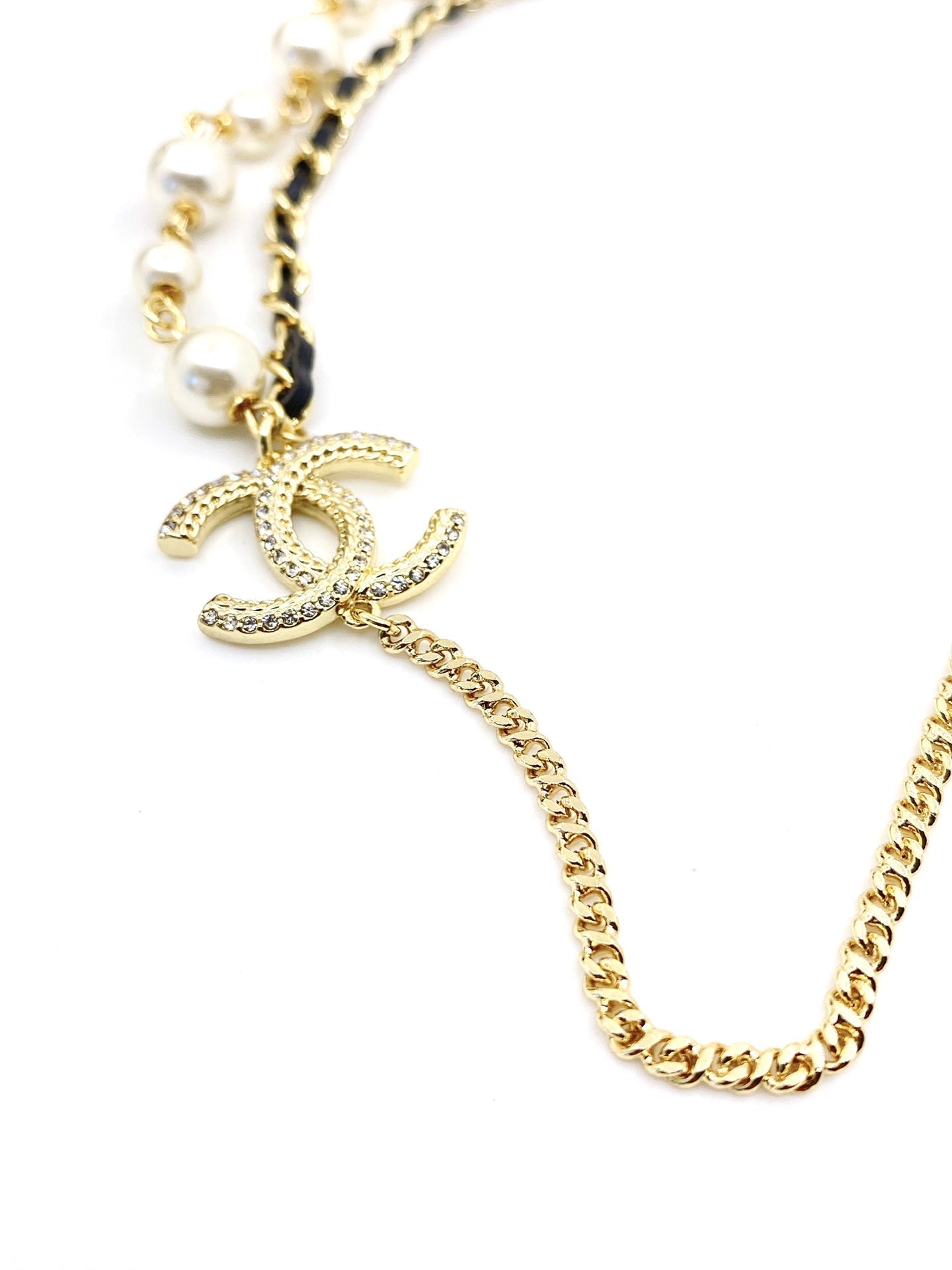18K CC Pearls & Leather Necklace