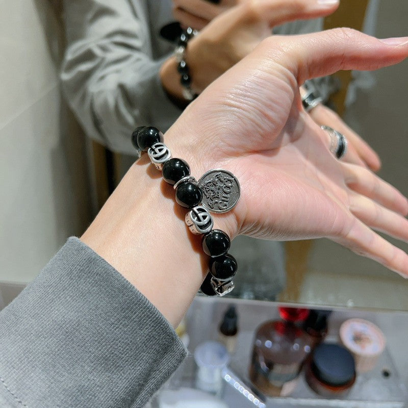 18K GG Anger Forest Black Bead Chain Bracelet