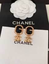 18K CC Pendant Leather Earrings