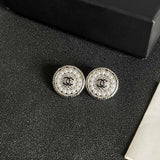 18K CC Pearl Round Vintage Earrings