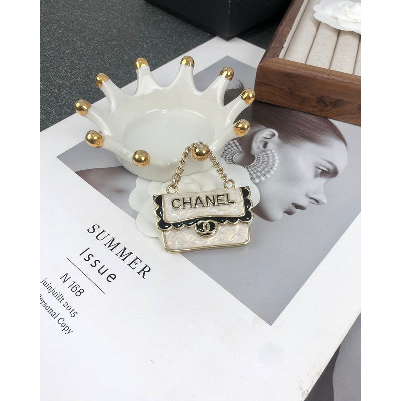 18K CC White Bag Brooch