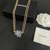 18K CC Blue Gold Camellia Chain Necklace