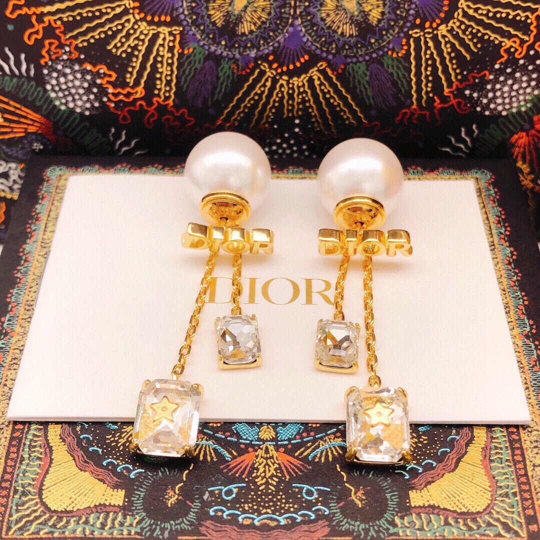 18K CD Tassel Crystal Star Earrings