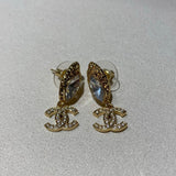 18K CC Diamond Gold Pendant Earrings