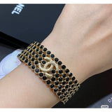 18K CC Black Crystal Wide Cuff Bracelet