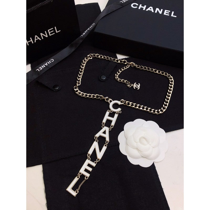 18K CC 22S Big White Logo Necklace