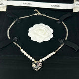 18K CC Pink & Black Heart Pearl Necklace