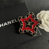 18K CC Black & Red Star Leather Brooch